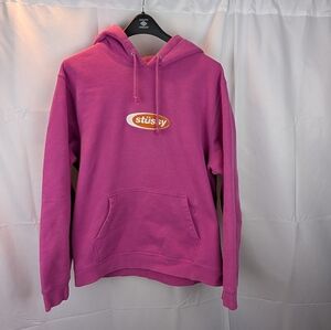 Stussy Oval App. Hoodie Mens L Magenta Sweatshirt Embroidered In GUC